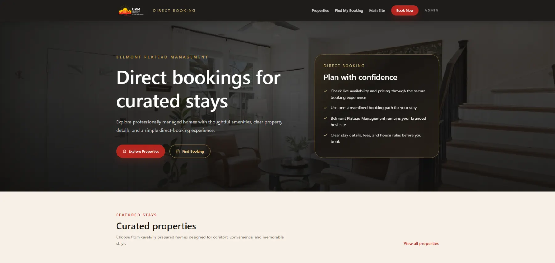 BPM Direct Booking website screenshot