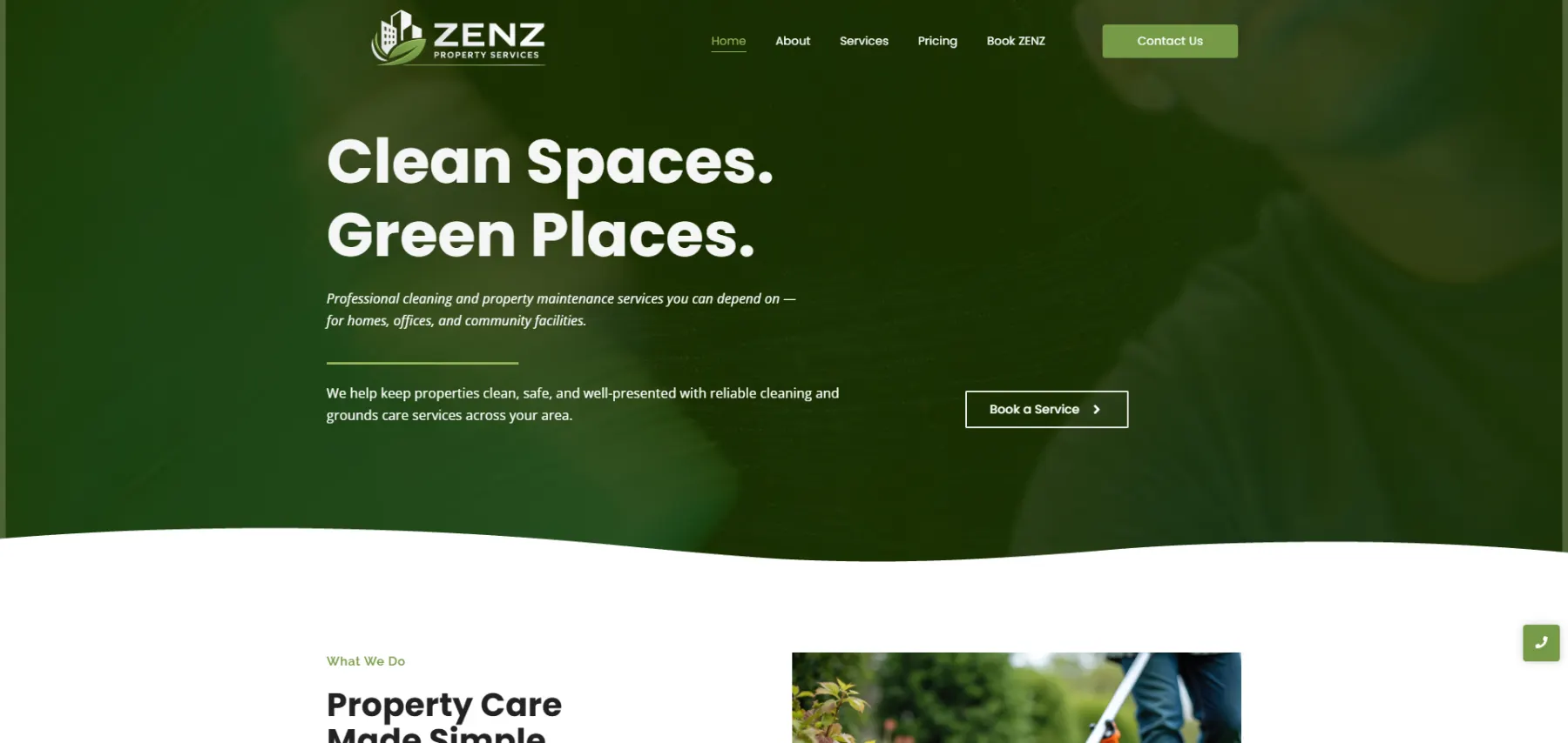 ZENZ Property Services website screenshot