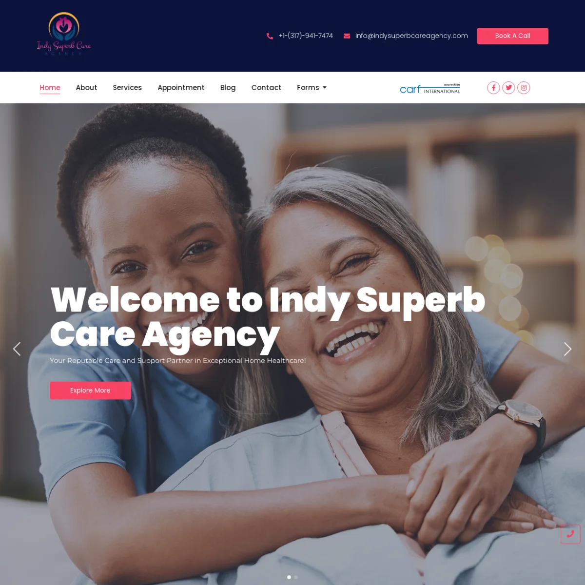 Indy Superb Care Agency website screenshot