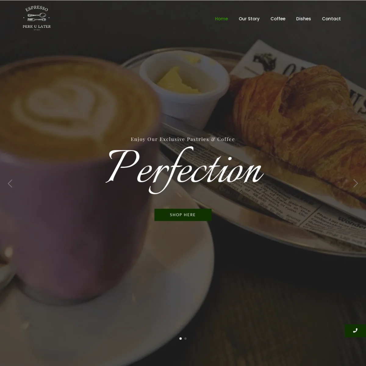 Perk U Later Espresso website screenshot