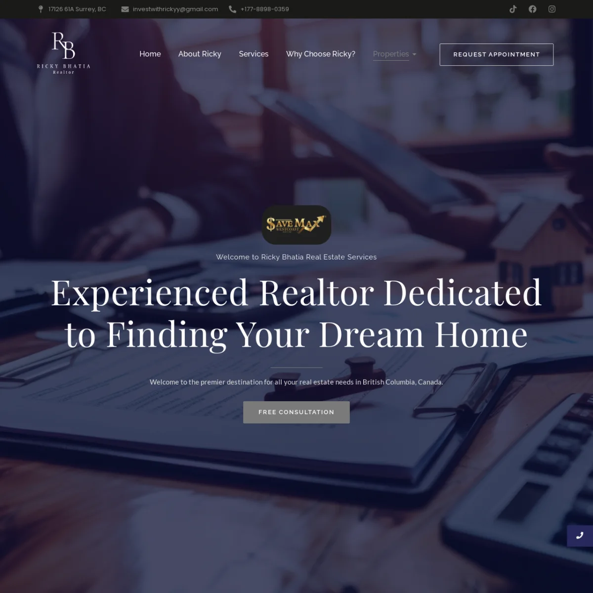Ricky Bhatia Real Estates website screenshot