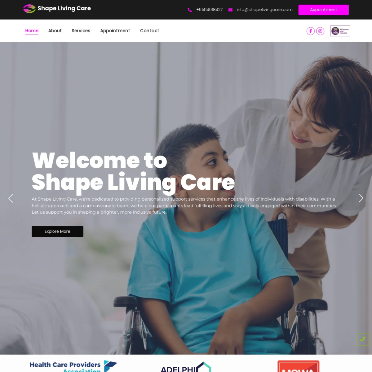 Shape Living Care website screenshot